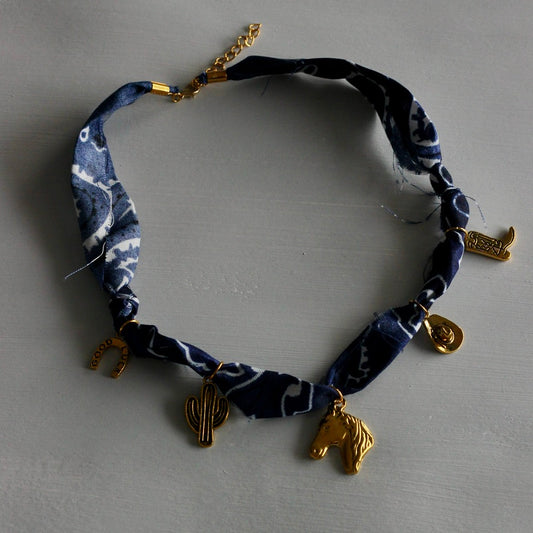 BLUE BANDANA CHARM NECKLACE