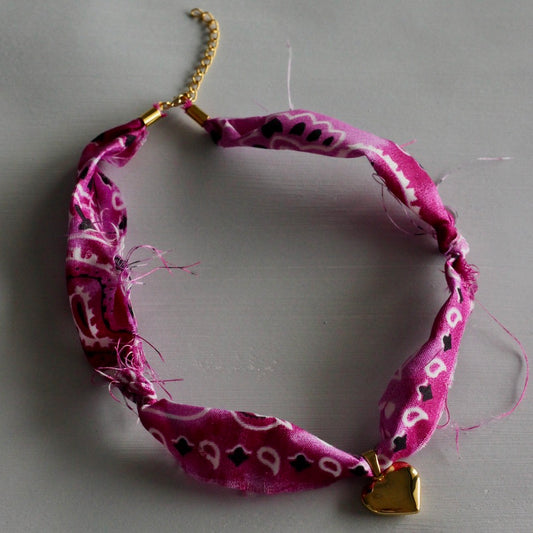PINK BANDANA HEART NECKLACE