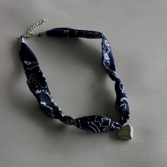 BLUE BANDANA HEART NECKLACE