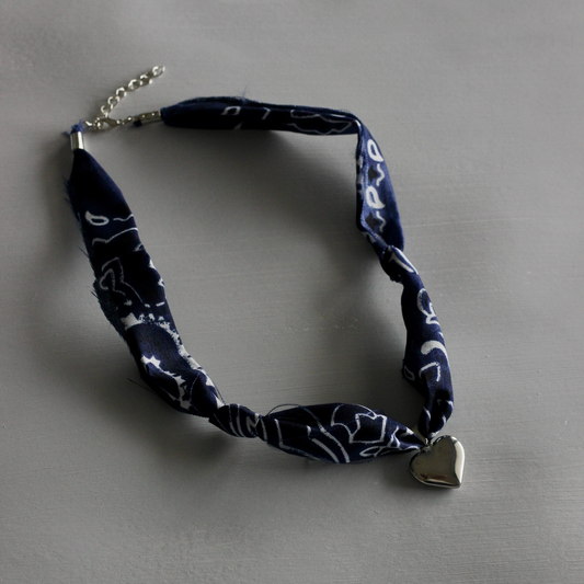 BLUE BANDANA HEART NECKLACE