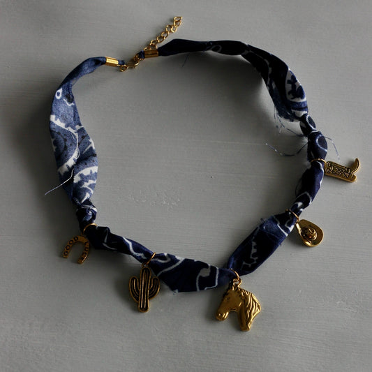 BLUE BANDANA CHARM NECKLACE