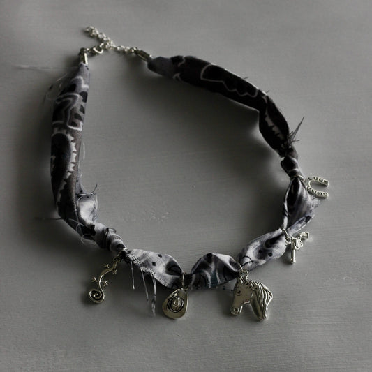 GRAY BANDANA CHARM NECKLACE